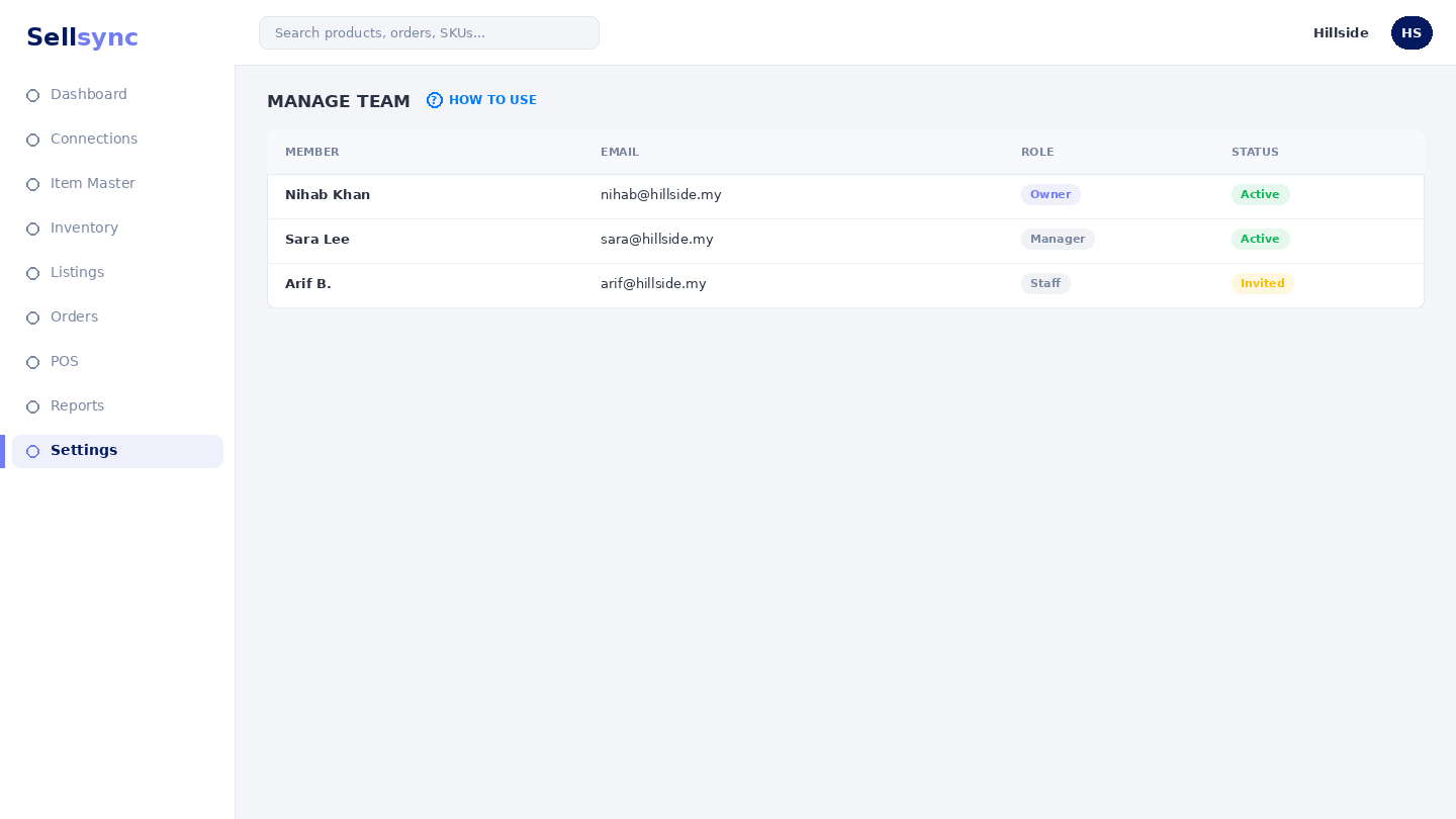 The Team Members list with an invite control.